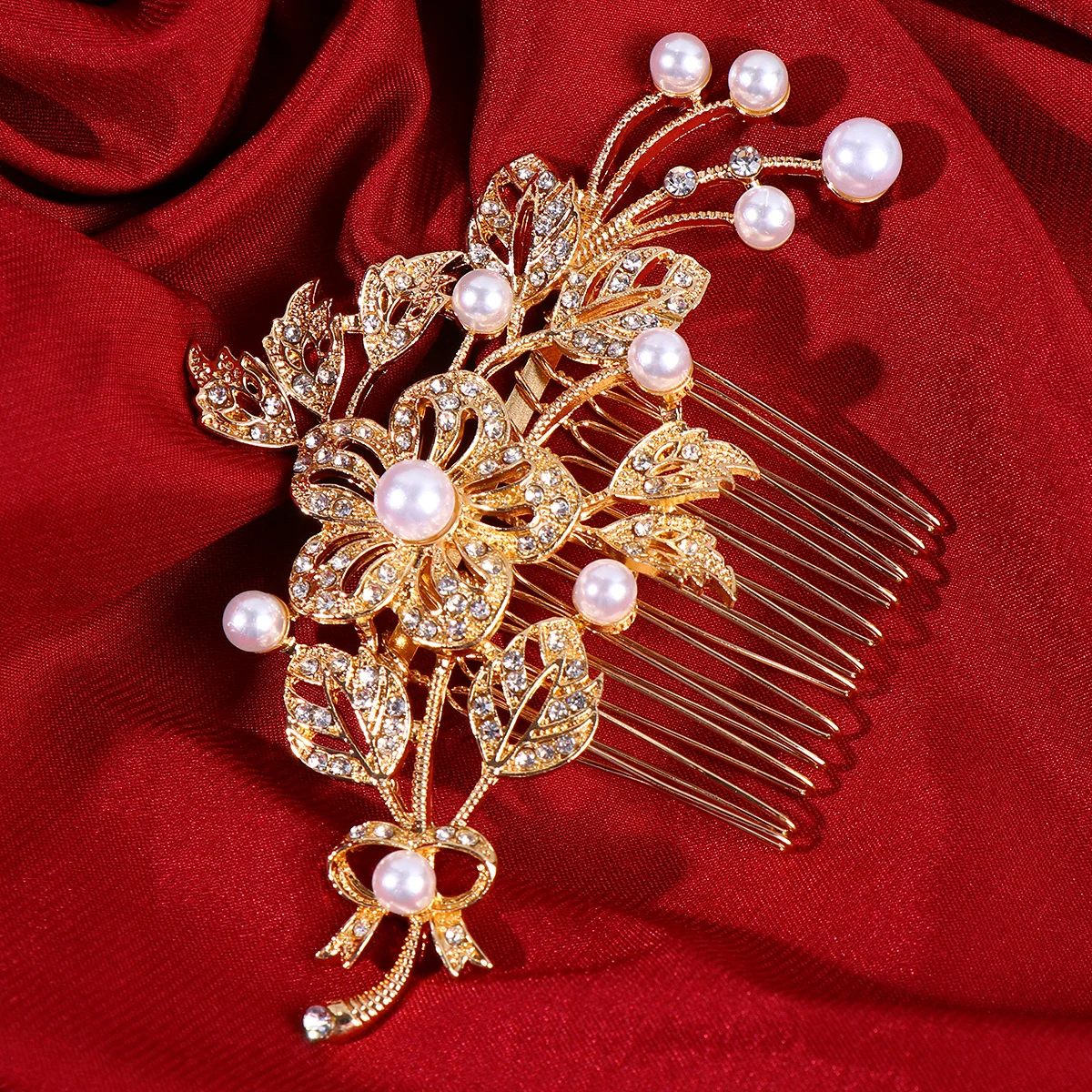 

Rhinestone Bridal Hair Comb Elegant Pearl Flower Headdress Wedding Hair Accessories Golden Rhinestone Bridal Comb