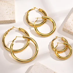 30/40/50mm Circle Hoop Earrings for Women, Classic Stainless Steel 18k Gold Plated Minimalist Jewelry Hypoallergenic