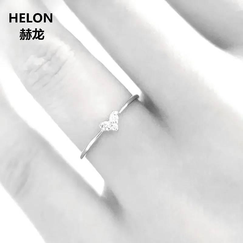 Solid 10k White Gold Women Engagement Wedding Ring SI/H Full Cut Natural Diamonds Band Office Career Style Heart Head