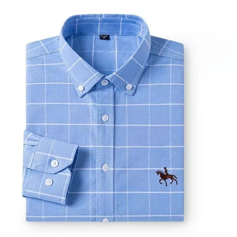 100% القطن أكسفورد قمصان رجالية طويلة الأكمام منقوشة لينة منتظم صالح فستان رسمي مكتب قميص بلوزة اجتماعية الذكور الملابس S-6XL