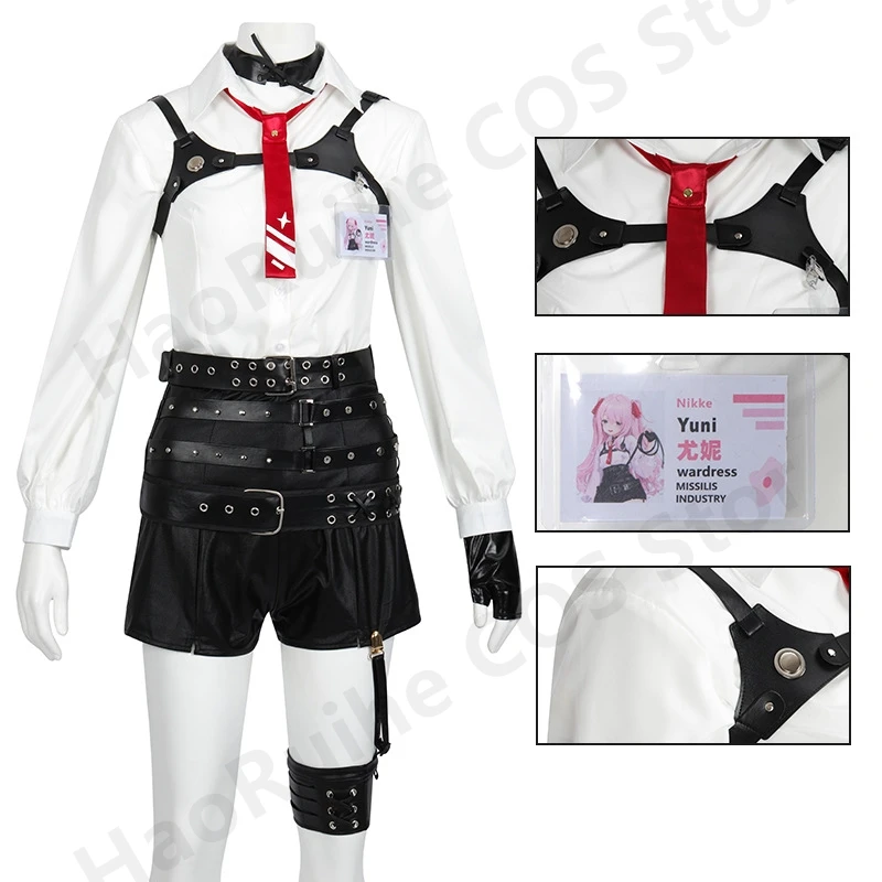 New Anime NIKKE The Goddess Of Victory Yuni Cosplay Costume Game Suit Wig Leather Whip Gloves Lovely Uniform Halloween Outfit