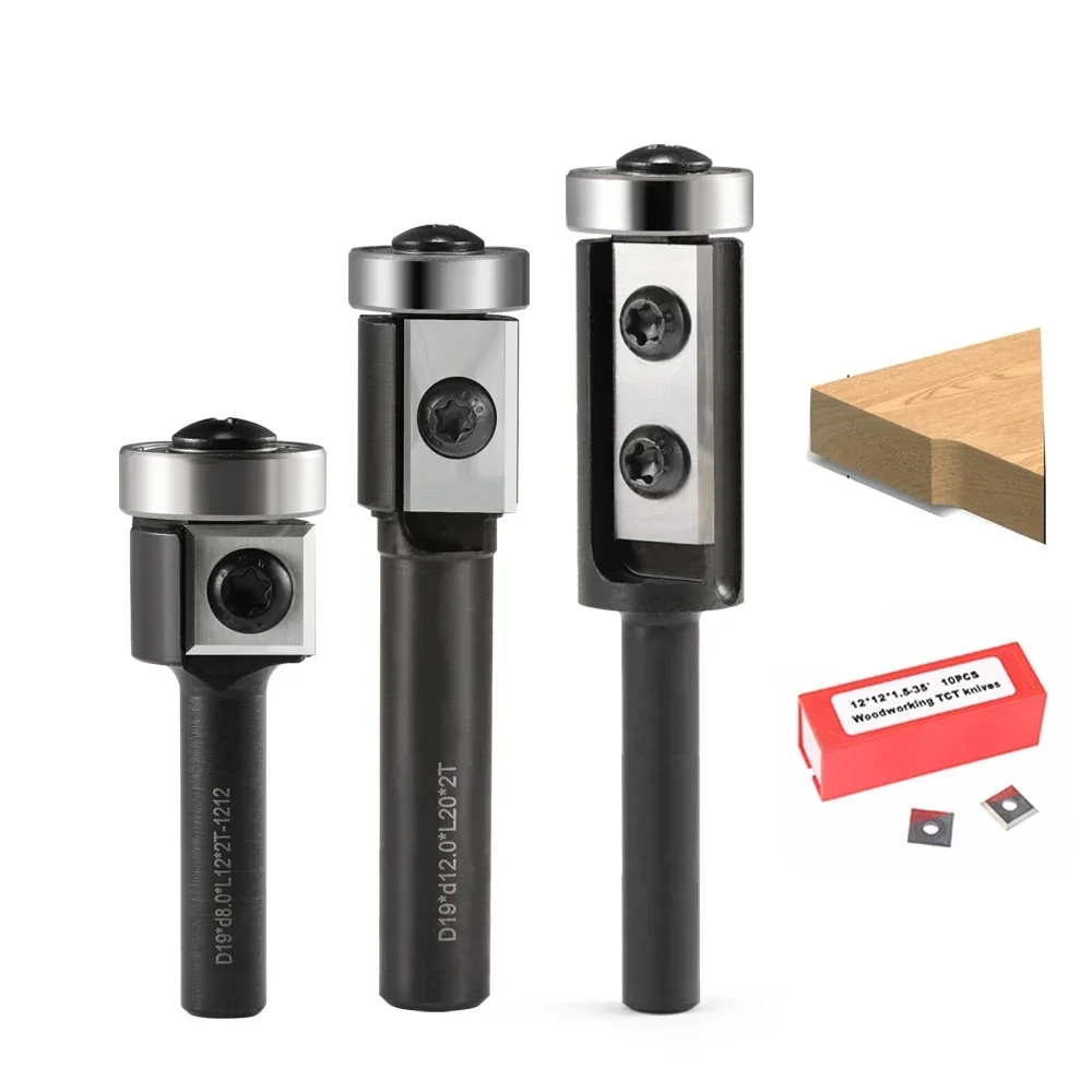 6mm/8mm/12mm (1/4") Spoilboard Surfacing Router Bit | Insert Style Flush Trim Milling Cutter for Woodworking