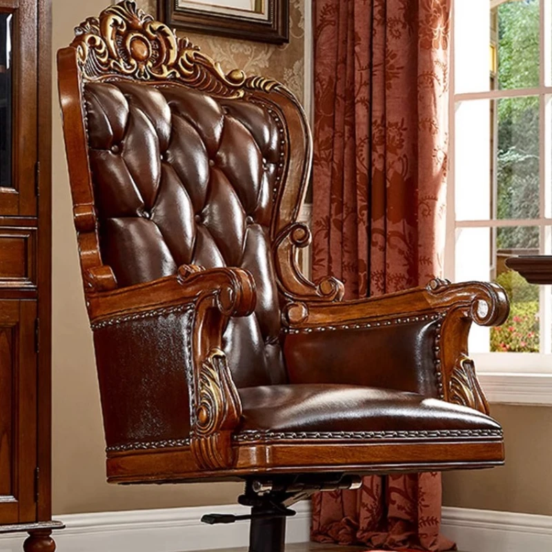 

Solid computer chair European leather boss Home office chair Study Class Lifting swivel