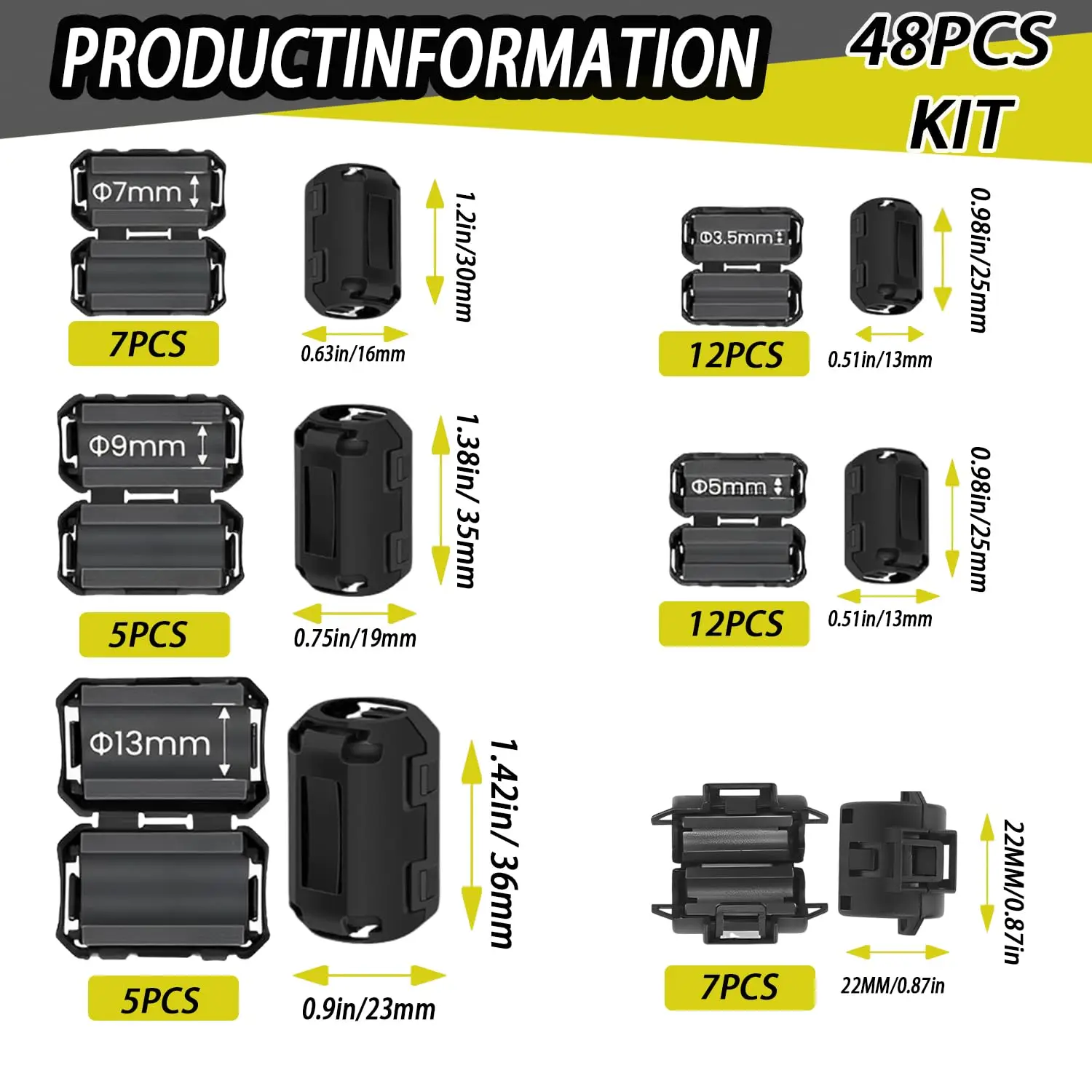 48PCS Ferrite Core Set With Folded Ferrite Interference Filter Cable Clamps Clip-on Ferrite Cores Clip For Power Cords