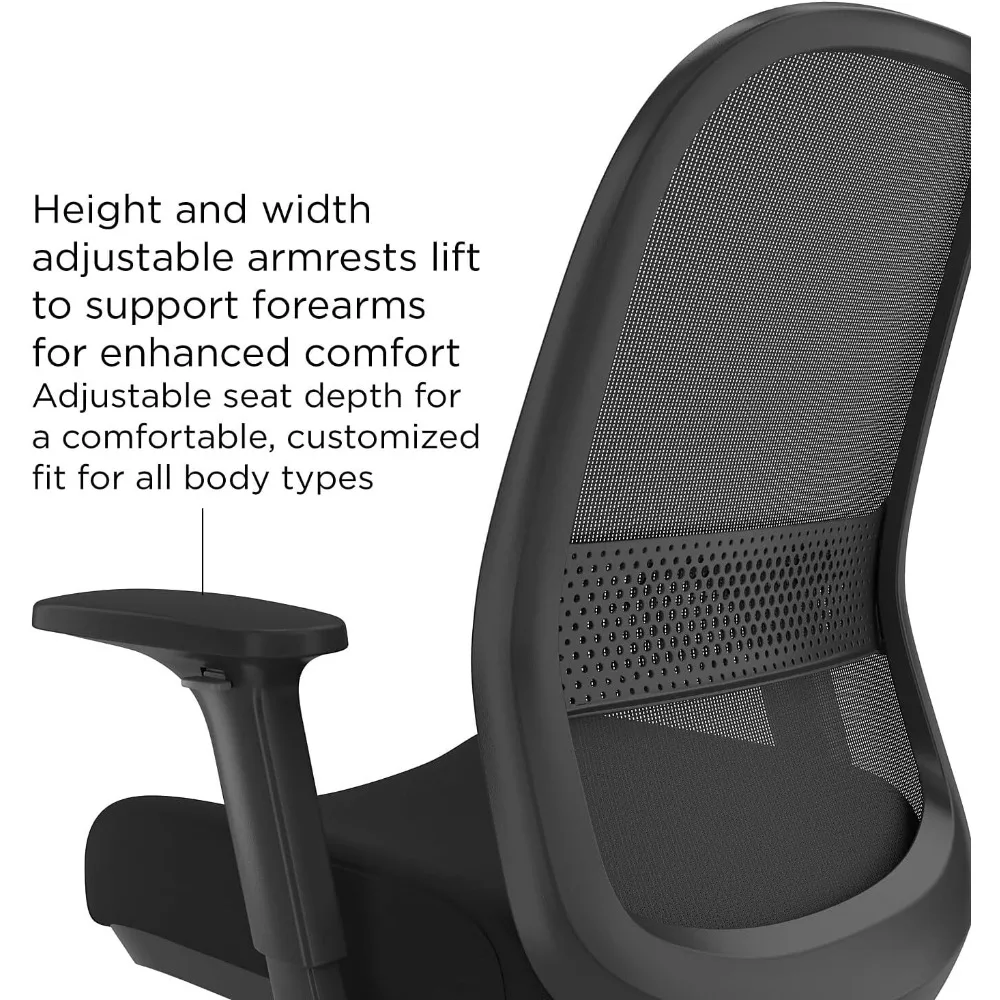 Workplace 2.0 Bedford Ergonomic Office Desk Chair, Breathable Mesh Back & Fabric Swivel Seat, Adjustable Height, Lumbar