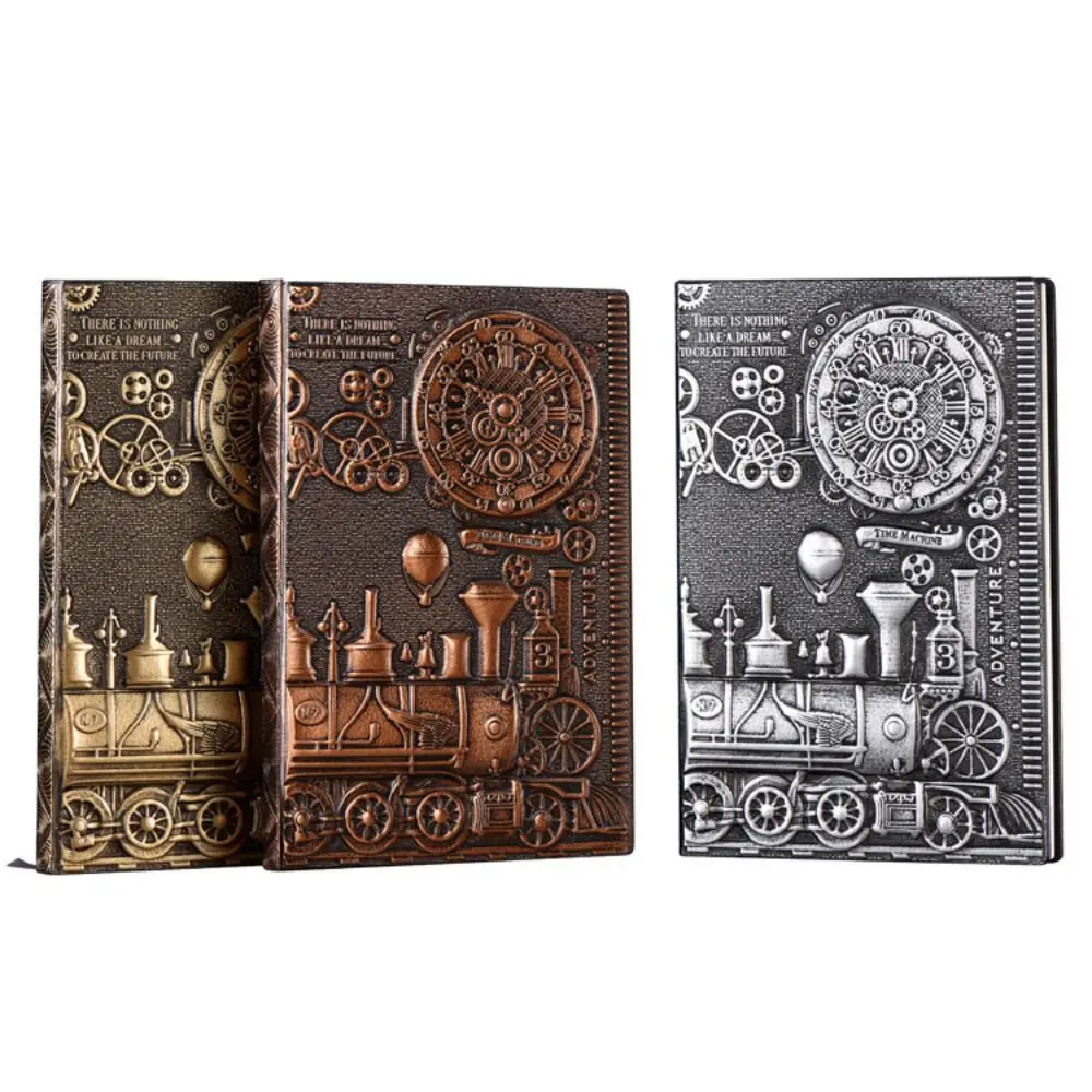 

Embossed Train Leather Writing Journal Hardcover A5 Vintage Daily Notepad 100 Sheets Paper Lined Page Retro Bronze Diary Travel