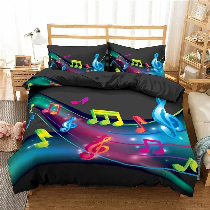 Luxury New 3D Print Music Note Bedding Set Duvet Cover Pillowcases Full Queen King Adults Fashion Rainbow Music Note Bed Linen