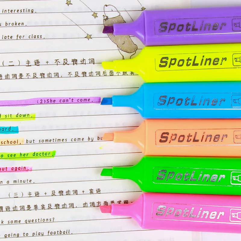 Highlighter 6 Color Marker Student Office Stationery