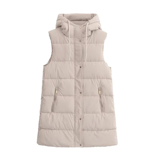 Imagen 2 del producto Otoño nueva mujer moda versátil desplazamientos temperamento cremallera decoración Chaqueta de algodón con capucha chaleco chaqueta