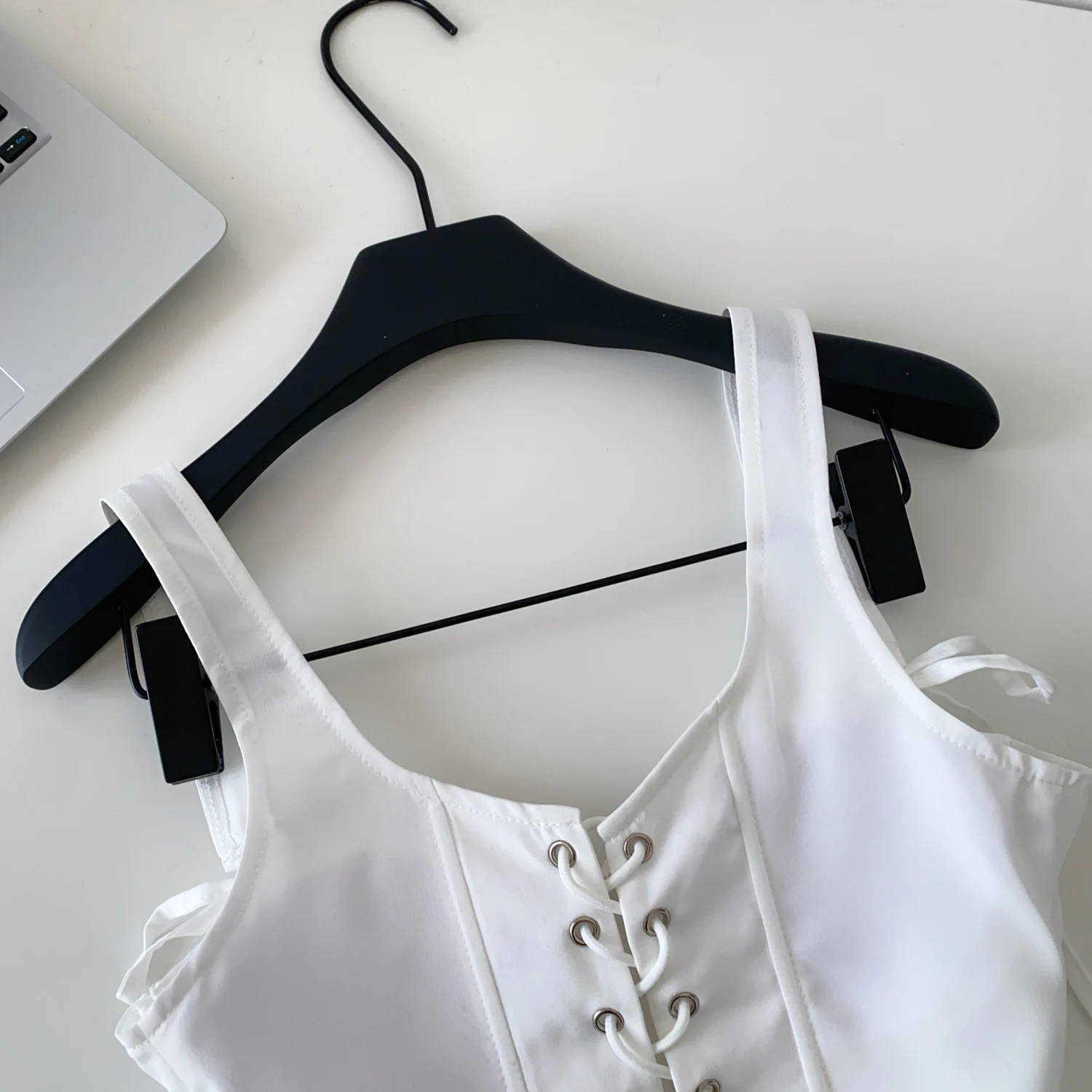 Chic Vintage sleeveless ruffle satin off shoulder Tank Top Korean Fashion autumn Women Sling Crop Top