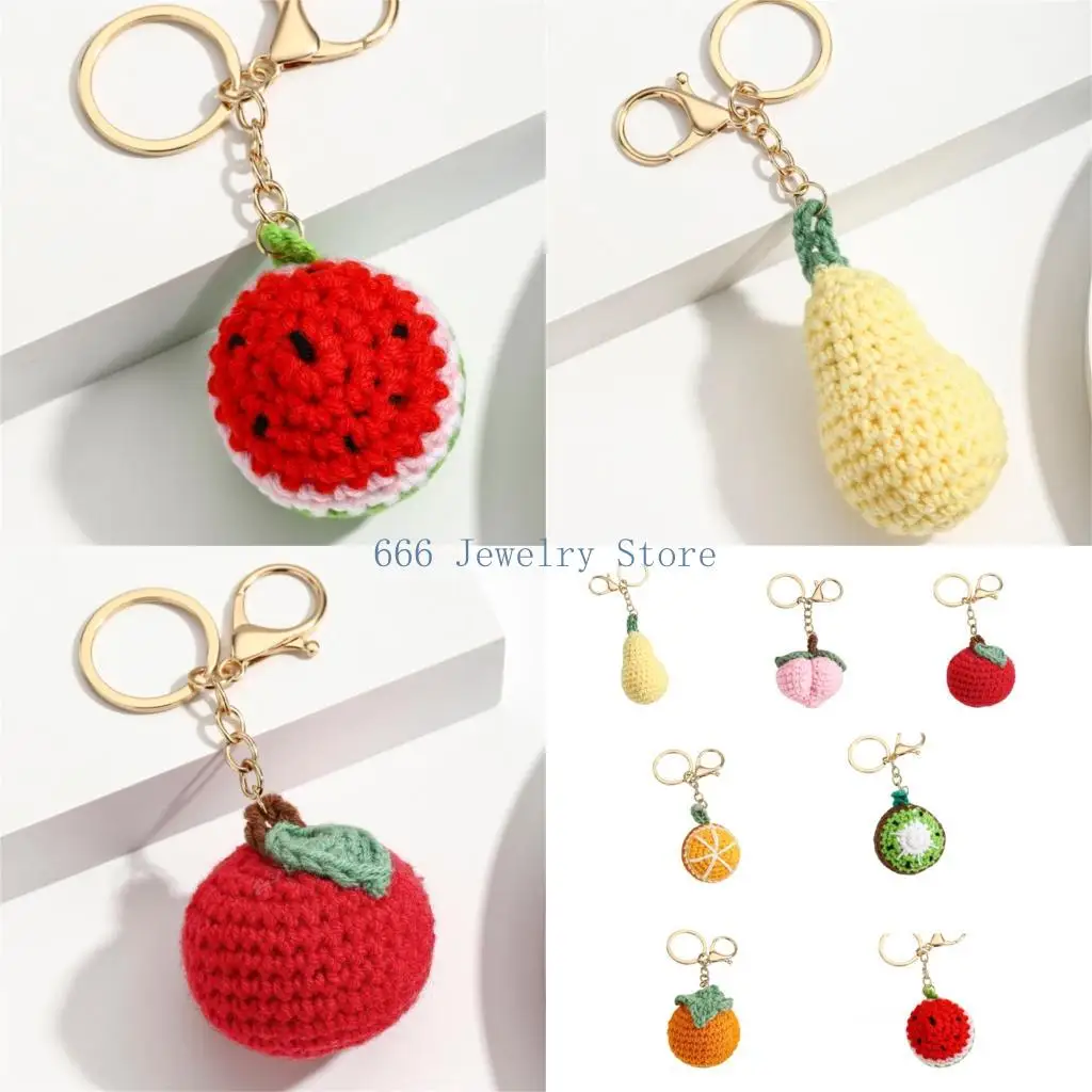 F2TD Soft Yarn Crocheted Keychain Charm with Fruit Theme, Metal Hardware for Keys, Backpacks, Pouches and Bag Styling