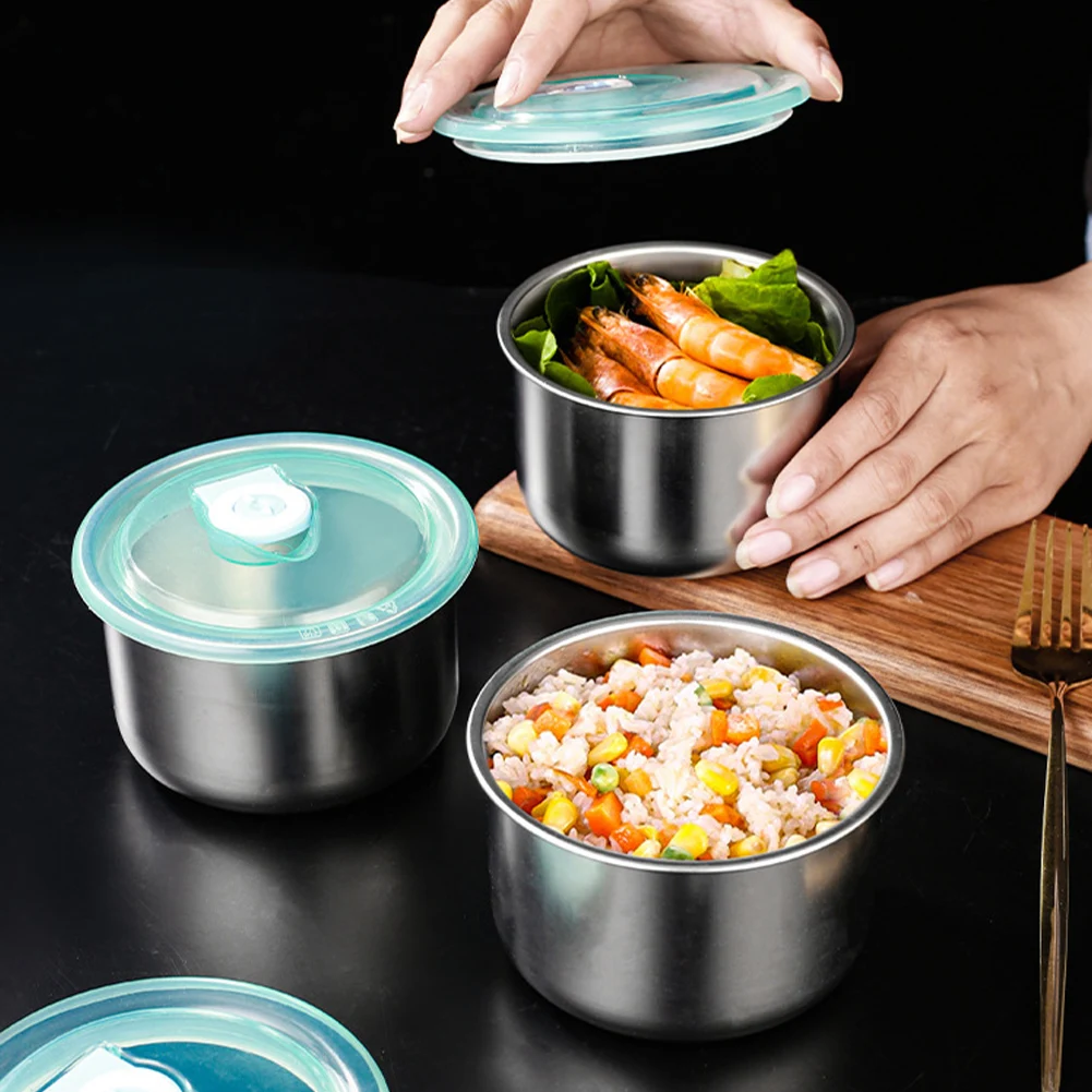 Food Prep Bowls Stainless Steel Food Storage Bowl with Lid Leakproof Nesting Bowls Reusable Meal Container Kitchen Supplies