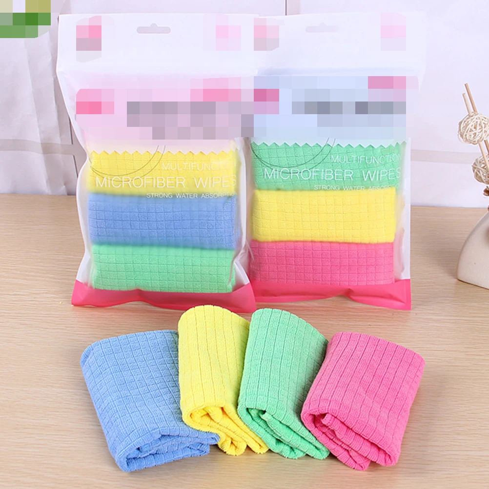 

4pcs Cleaning Cloth Scouring Pad Fiber Kitchen Accessories Fast Absorbing Strong Detergency Dish Washing Fruit