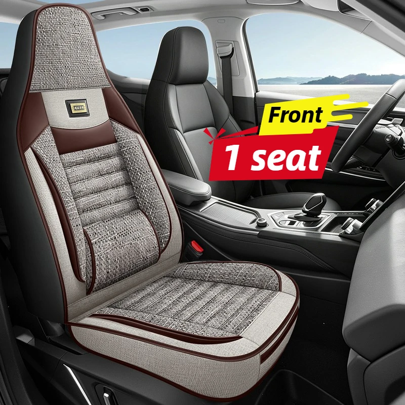 Front Single Seat, Exquisite and Comfortable Fixed Lumbar Support Design, Fully Enclosed Linen One-Piece Car Front Seat Cover, Comfortable and Breathable for All Seasons, Wear-Resistant, Durable, Easy to Maintain, Suitable for Most Integrated Car Front Seats, Perfectly Fits Byd/Tesla/Ev Cars and Other Integrated Car Front Seats