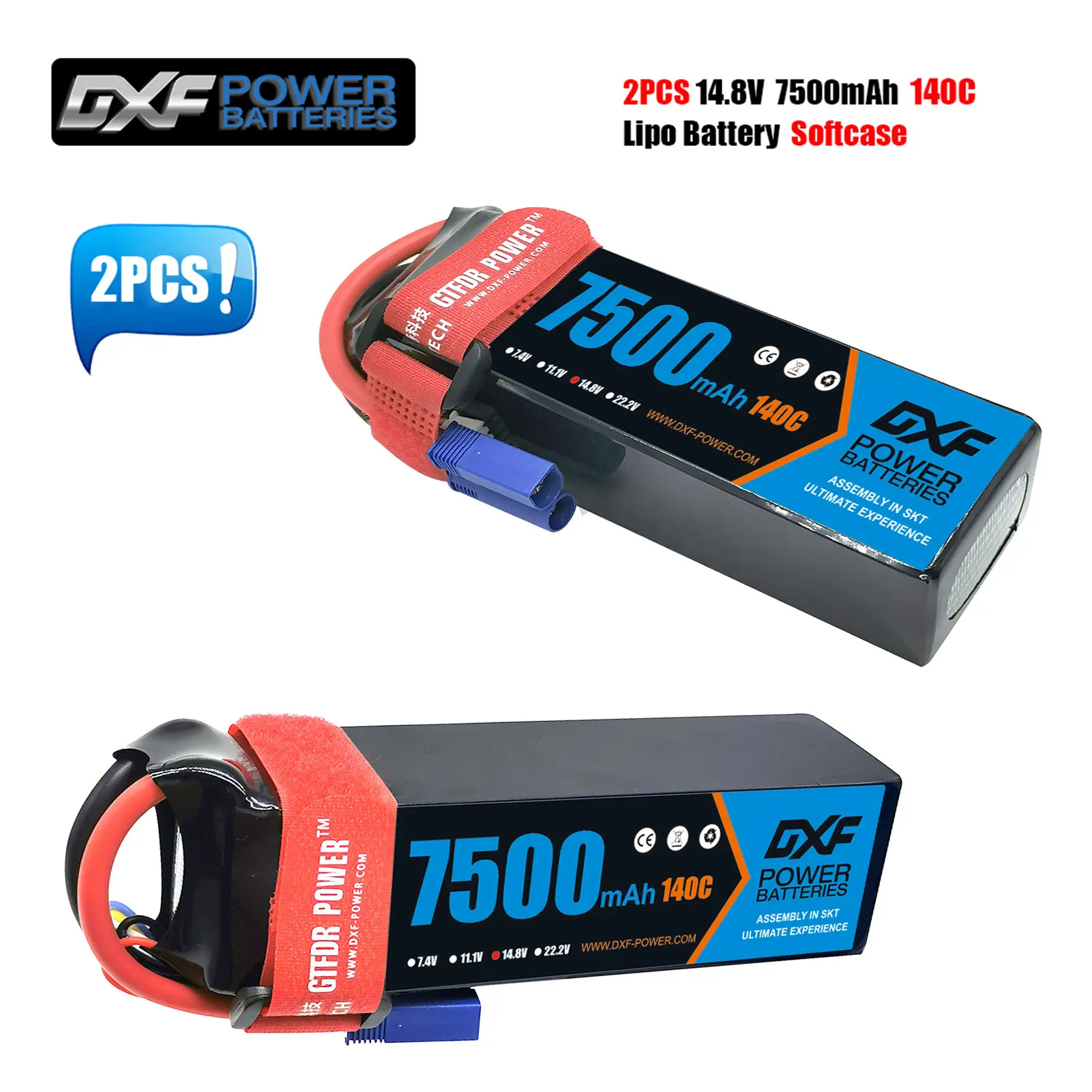 

2 шт. DXF 4S Lipo аккумулятор 14,8 В 7500 мАч 140C с XT60 EC5 TRX T/DEANS XT90/XT90s XT150 SoftCase для 1/8 багги RC автомобиля самолета