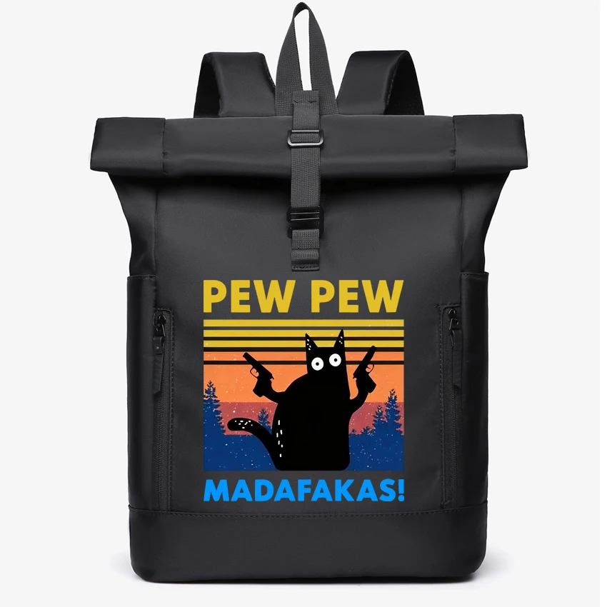 

Men's backpack Waterproof Roll Top Backpack Pew Pew Madafakas Printed Women Travel Large Capacity Laptop Bag Couple