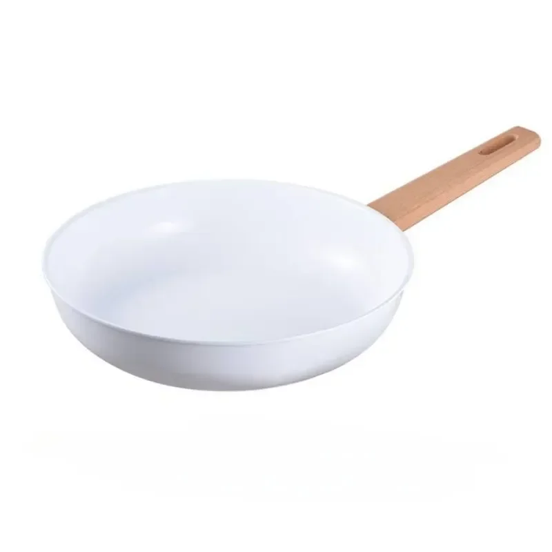 1pcs Double-sided Ceramic Non-stick Pot Japanese Style White Wood Grain Soup Pot Frying Pan Combination Non Stick Cooking Pot