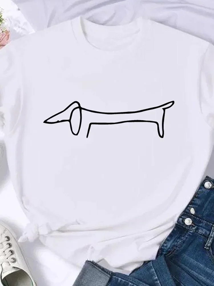 2024 Women New dachshund Pattern Tshirts Lady Cartoon Summer Tees shirt femme Short Sleeve Streetwear Tops Ladies T shirt