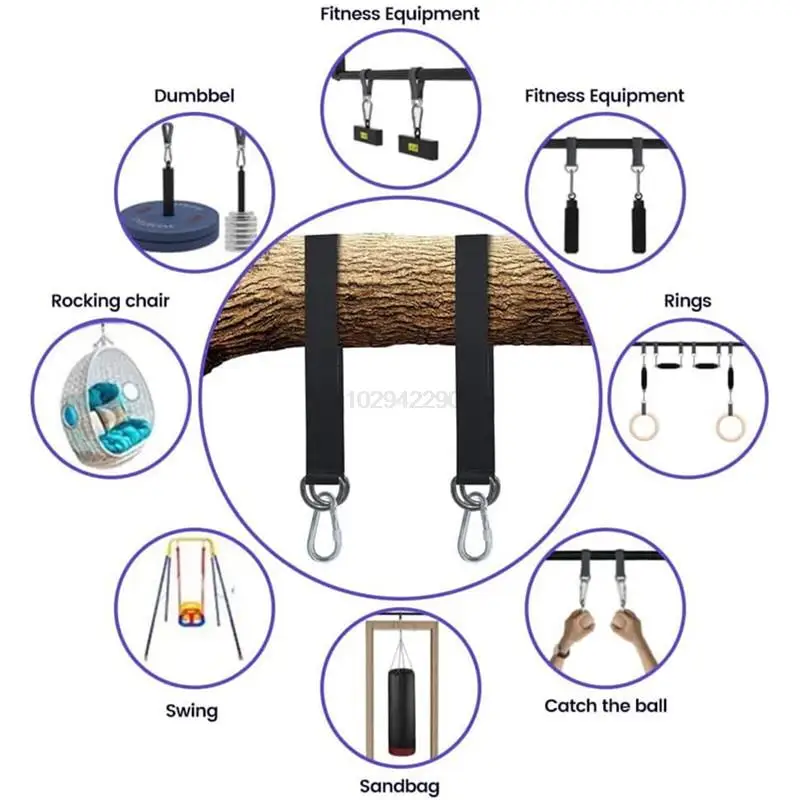 2Pcs Tree Swing Straps Hanging Kit with 2 Carabiners Single Bar Extension Belt Belt for Hammocks Sandbags Horizontal Bar Chair