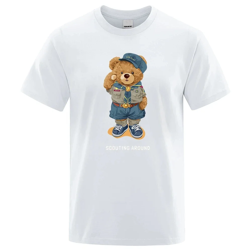 Cute Teddy Bear Salute Scoring Around Prints T Shirt Men Brand Tees Short Sleeve Retro Adult T-Shirt Hip Hop T-Shirt