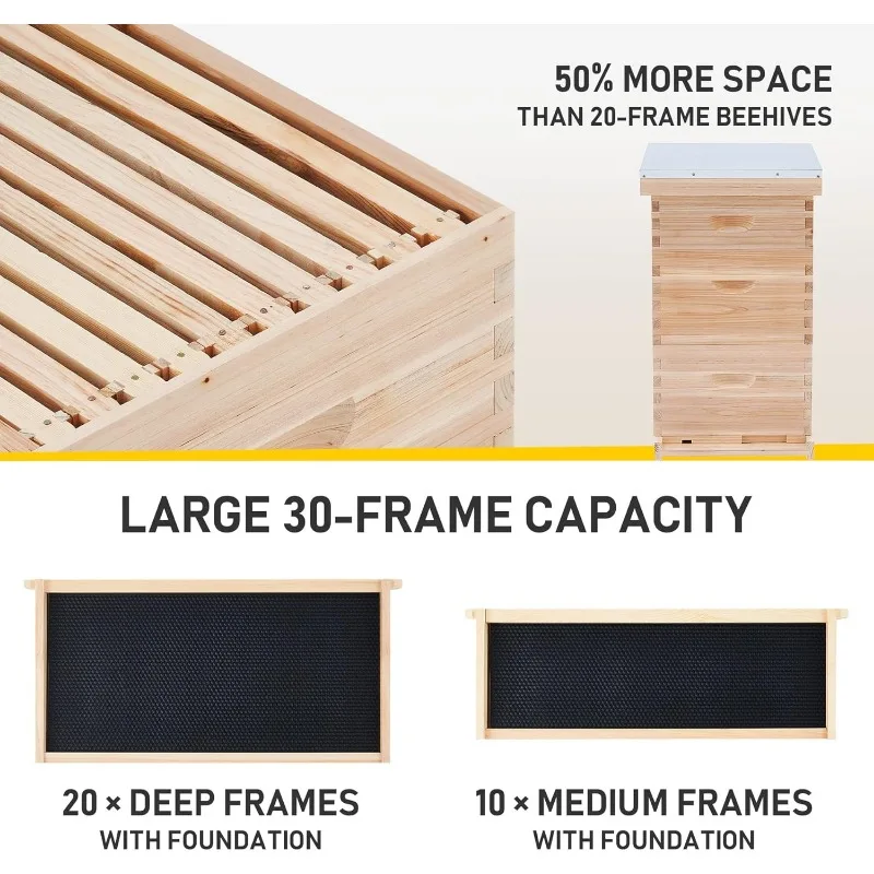 Bee Hive Boxes Starter Kit,   3 Layer Bee House , Beekeeping Supplies with Plastic Queen Excluder and Nails