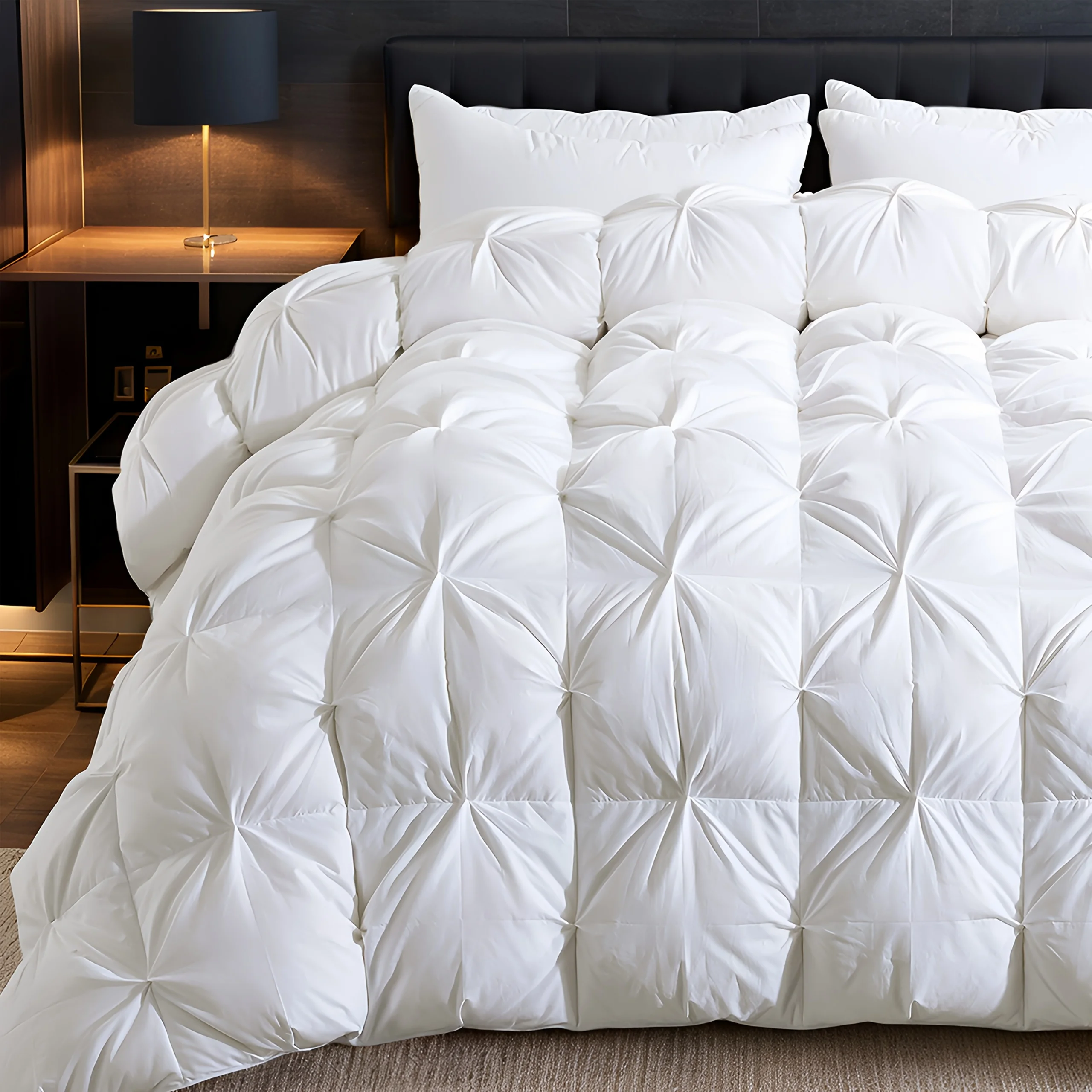 

White Pinch Pleat Goose Down Feathers Comforter Queen/King/Cal King Size All Season-Ultra Soft and Cozy Noiseless Duvet Insert w