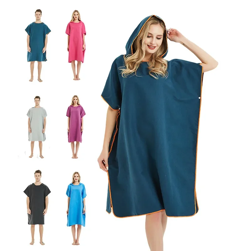 Microfiber Beach Swim Changing Bathrobe Adult Plain Hooded Absorbent Quick-drying Non-stick Sand Towel Cape Home Textile