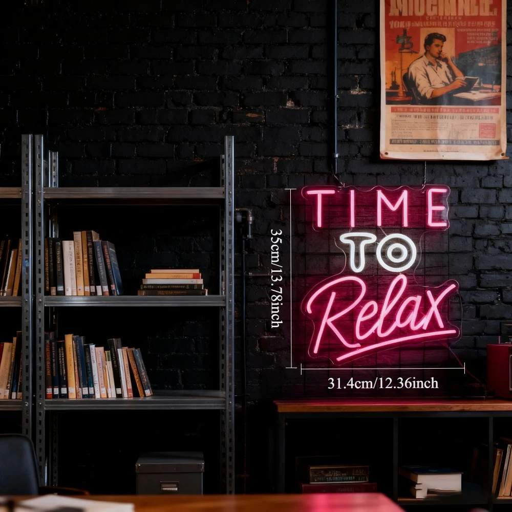 Time To Relax Neon Sign LED Marquee Light for Home Bar Cafe Decoration Stress Relief Gift USB Reusable Hanging Wall Art