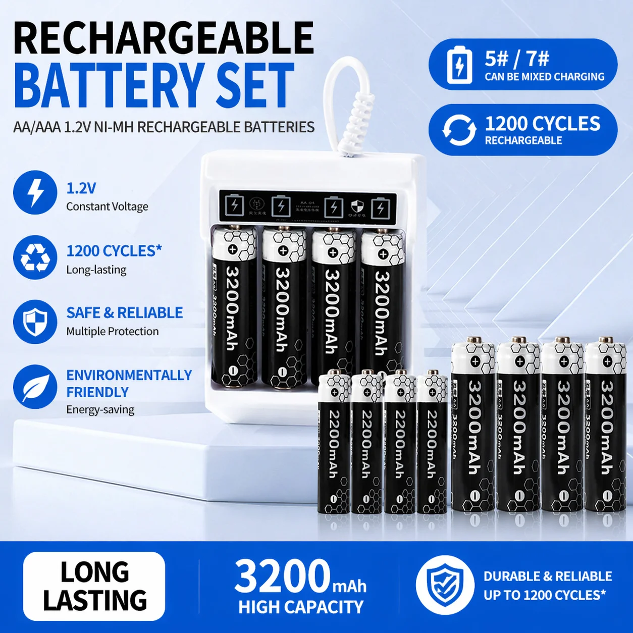

Nickel Metal Hydride Rechargeable Batteries 1.2V AA AAA High Capacity Universal For Remote Control Electric Toys Power Tools