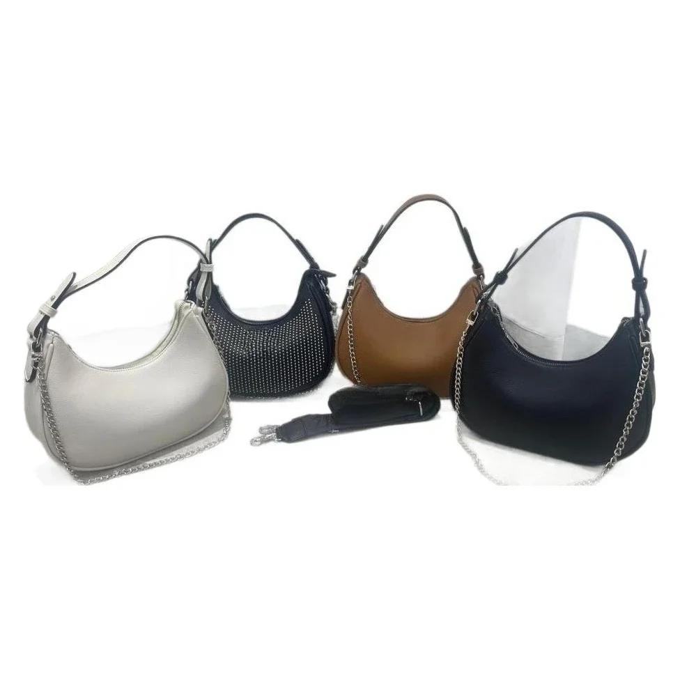 

Женская сумка на одно плечо 2025 года, повседневная со стразами и ногтями, сумка через плечо в форме полумесяца на одно плечо