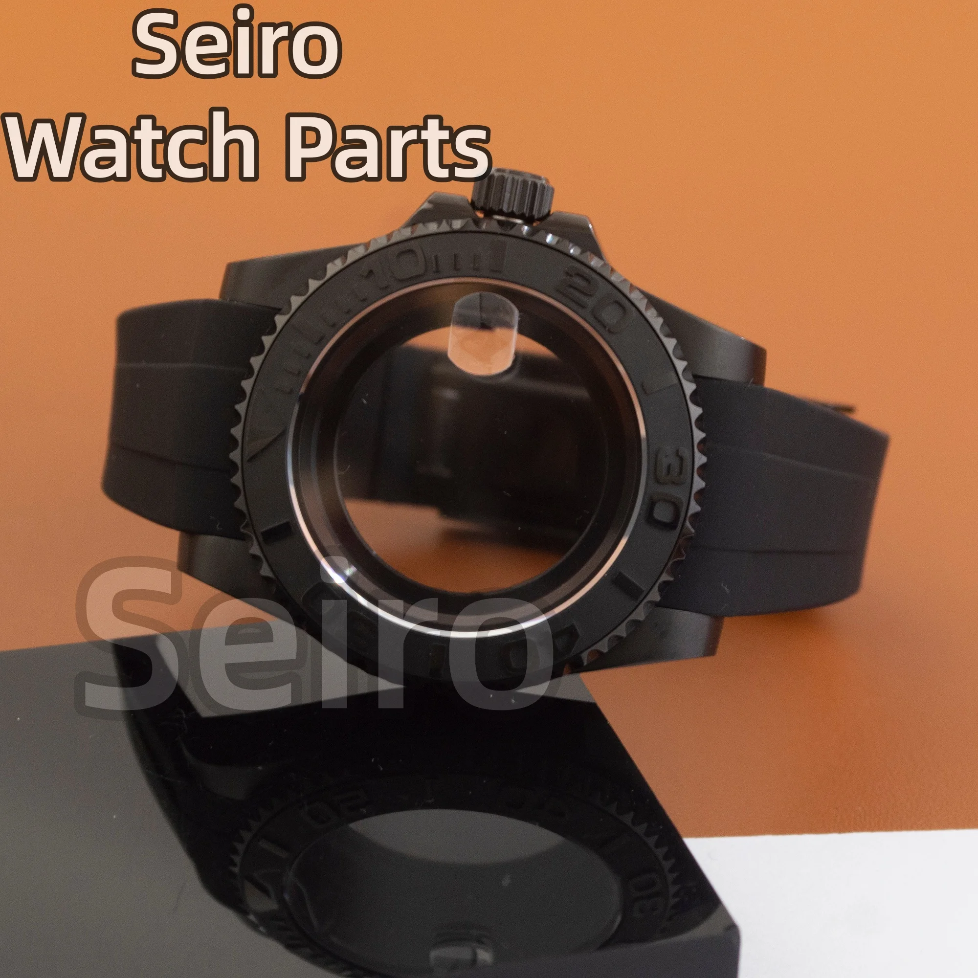 

40mm Black NH35 Watch Case Stainless Steel Rubber Strap Sapphire Crystal Waterproof For Sub GMT Yacht-Master NH34/36/38 Movement