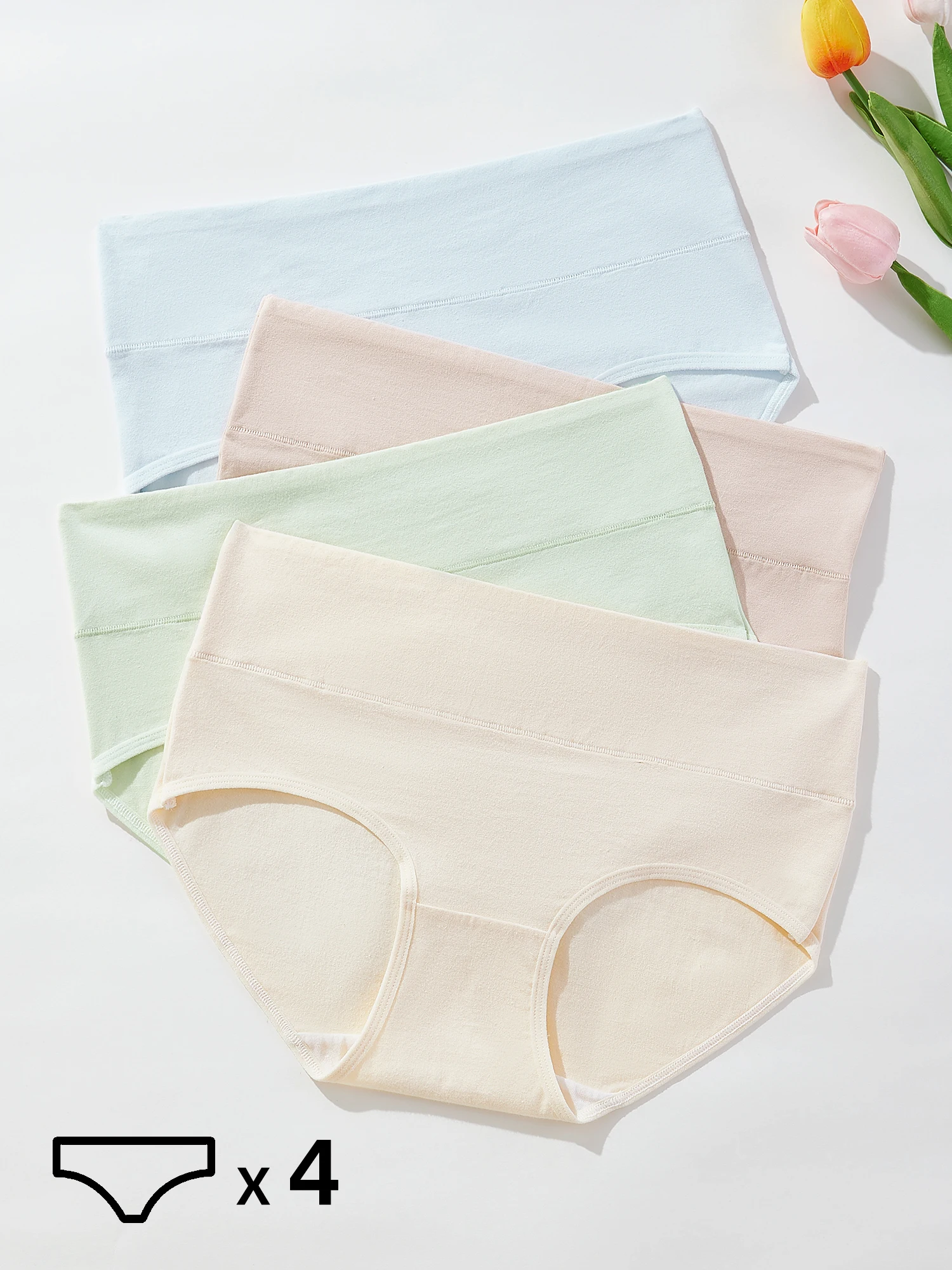 4PCS Women Breathable Panties Seamless Cotton Underwear Solid Color Lingerie Comfortable Mid-Rise Girls Underpants