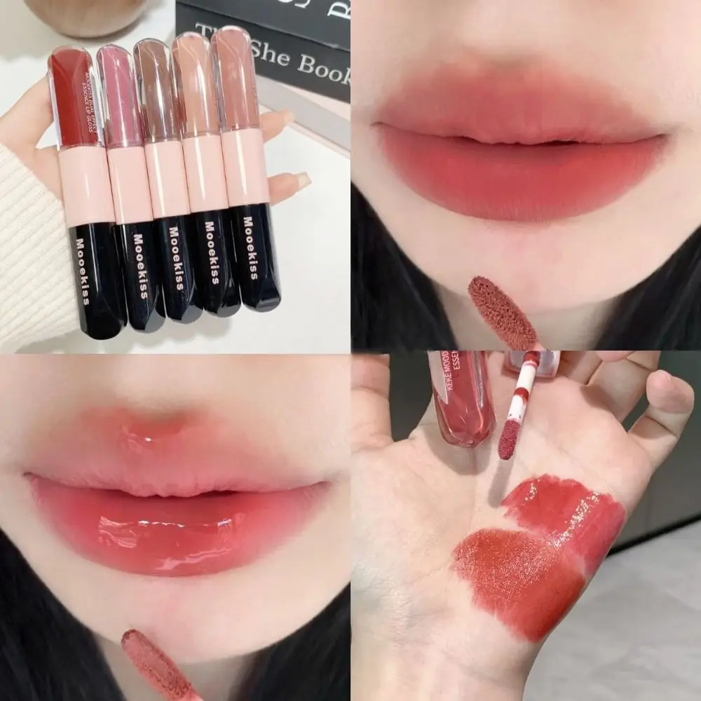 Fashion Double-headed Mirror Lipstick Moisturizing Non-stick Cup Moisturizing Lip Glaze Waterproof Anti Drying Lip Gloss Women