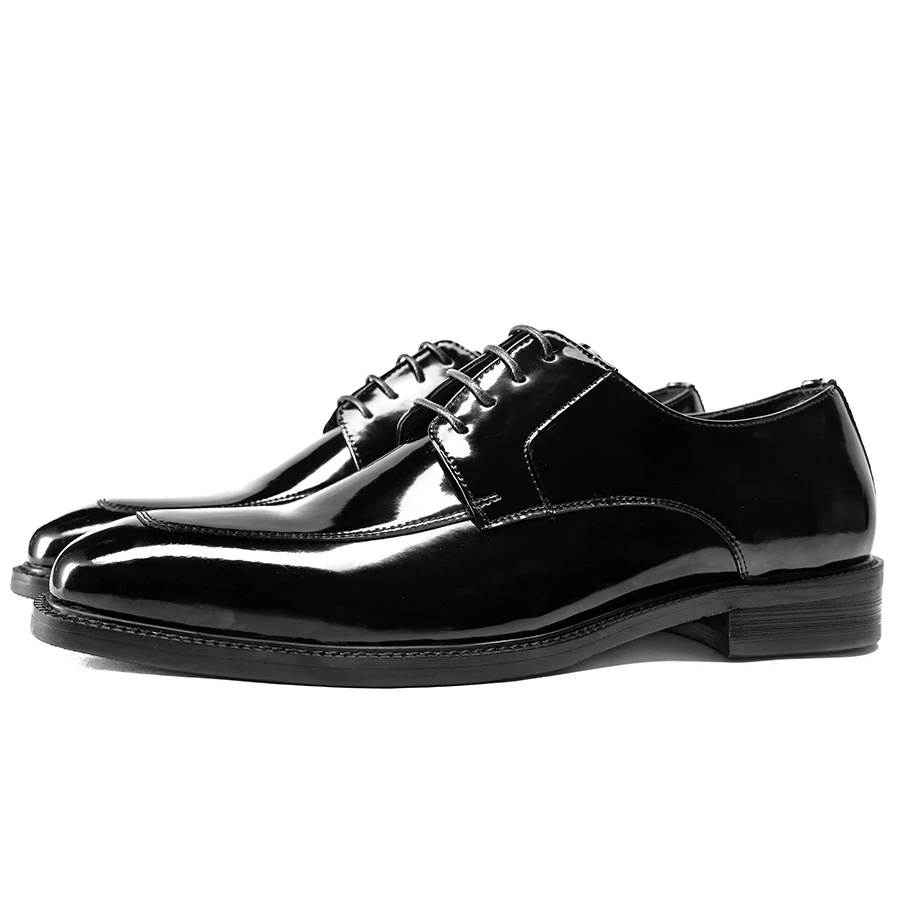 British Handmade Fashion Formal Casual Patent Leather Dress Male Lace-Up Men Derby Shoes  Bullock Business Footwear 2024 Hot