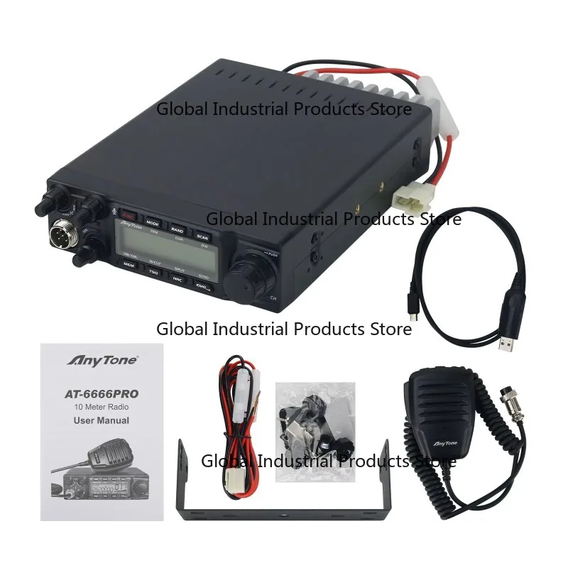 AnyTone AT-6666PRO 28-29.7MHz 10-Meter 40-Channel Amateur Radio AM/FM/USB/LSB/PA/CW Mode Radio Transceiver + Programming Cable