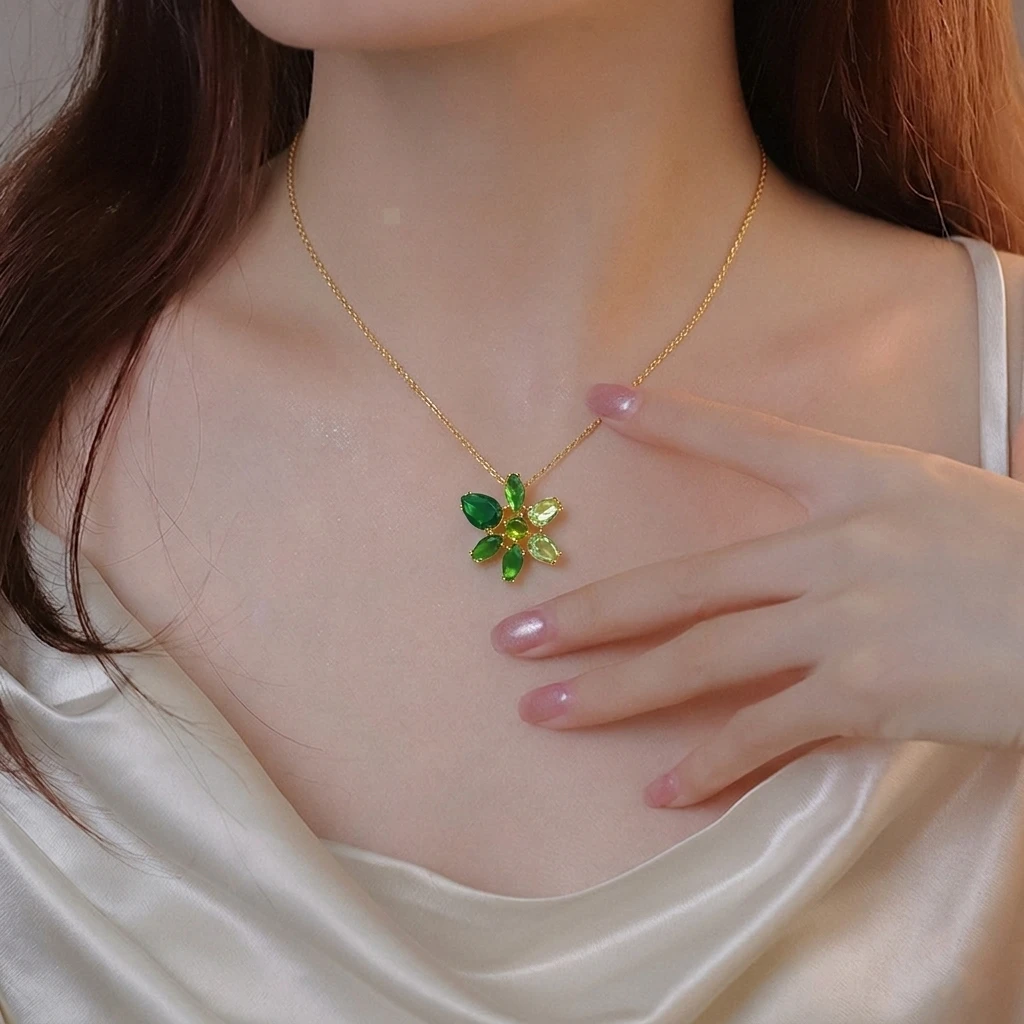 Ladies Luxury Floral Gold Plated Pendant Necklace with Cubic Zirconia Elegant Everyday Commute Party Accessory Perfect Gift