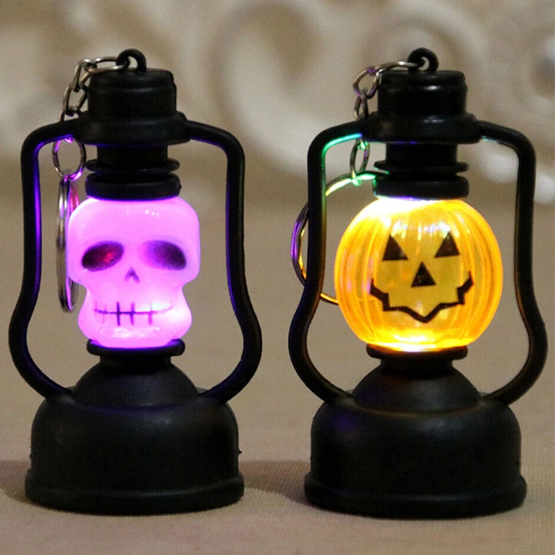 1/2pcs Mini Halloween Pumpkin Lantern Keychain Lights LED Hanging Candle Light Small Oil Lamp Halloween Party Home Decor Props