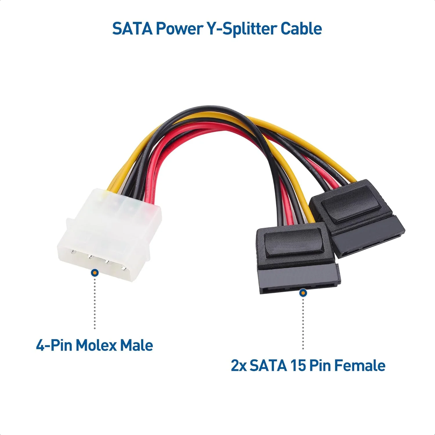 4 Pin Molex IDE to 2 Serial ATA Hard Driver Power Cable SATA Y Splitter Dual Hard Drive Disk Extension Cord Adapter Connector