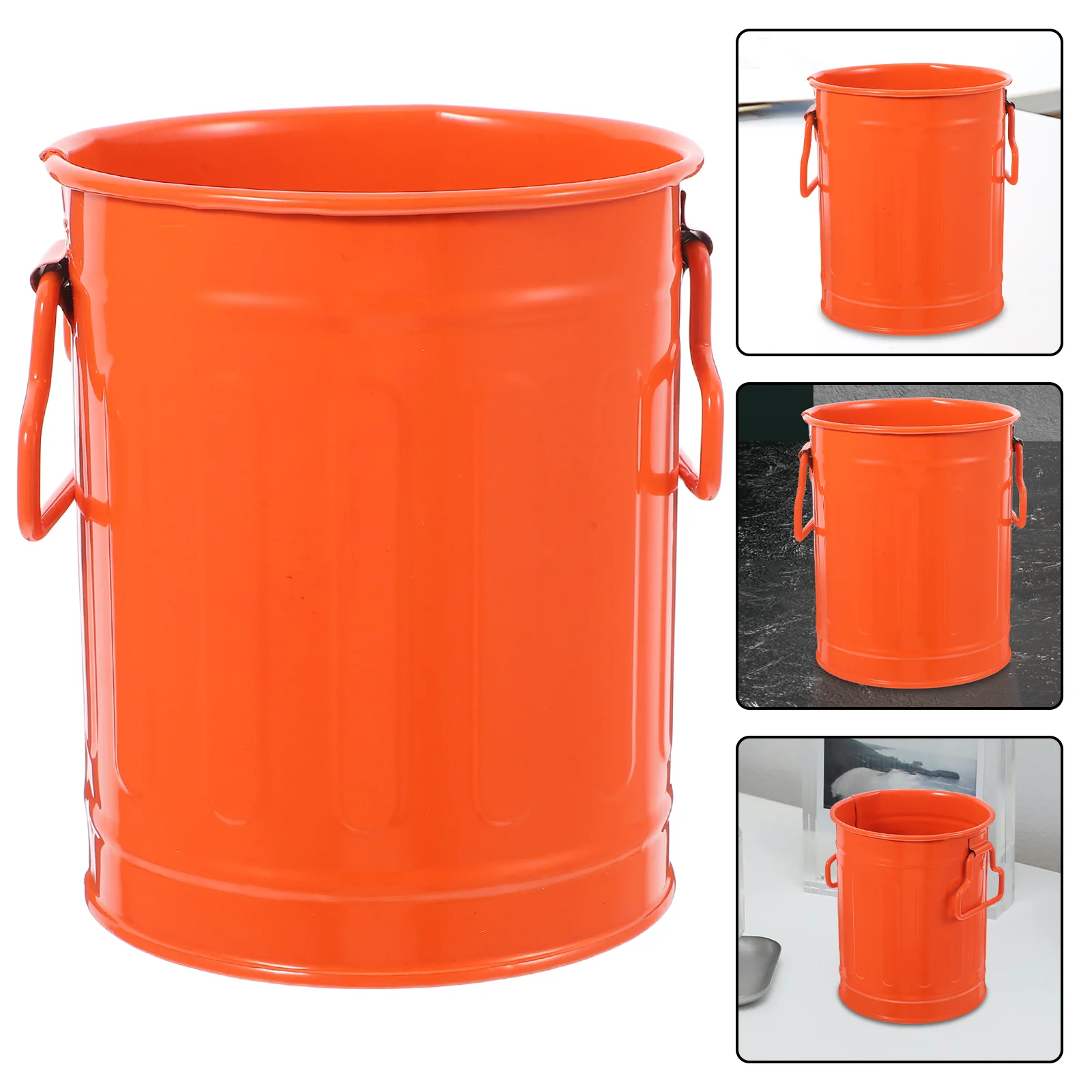 

Table Trash Can Lead Pencils Trashcan with Lid Metal Holder Mini Desktop Cans Storage Bucket