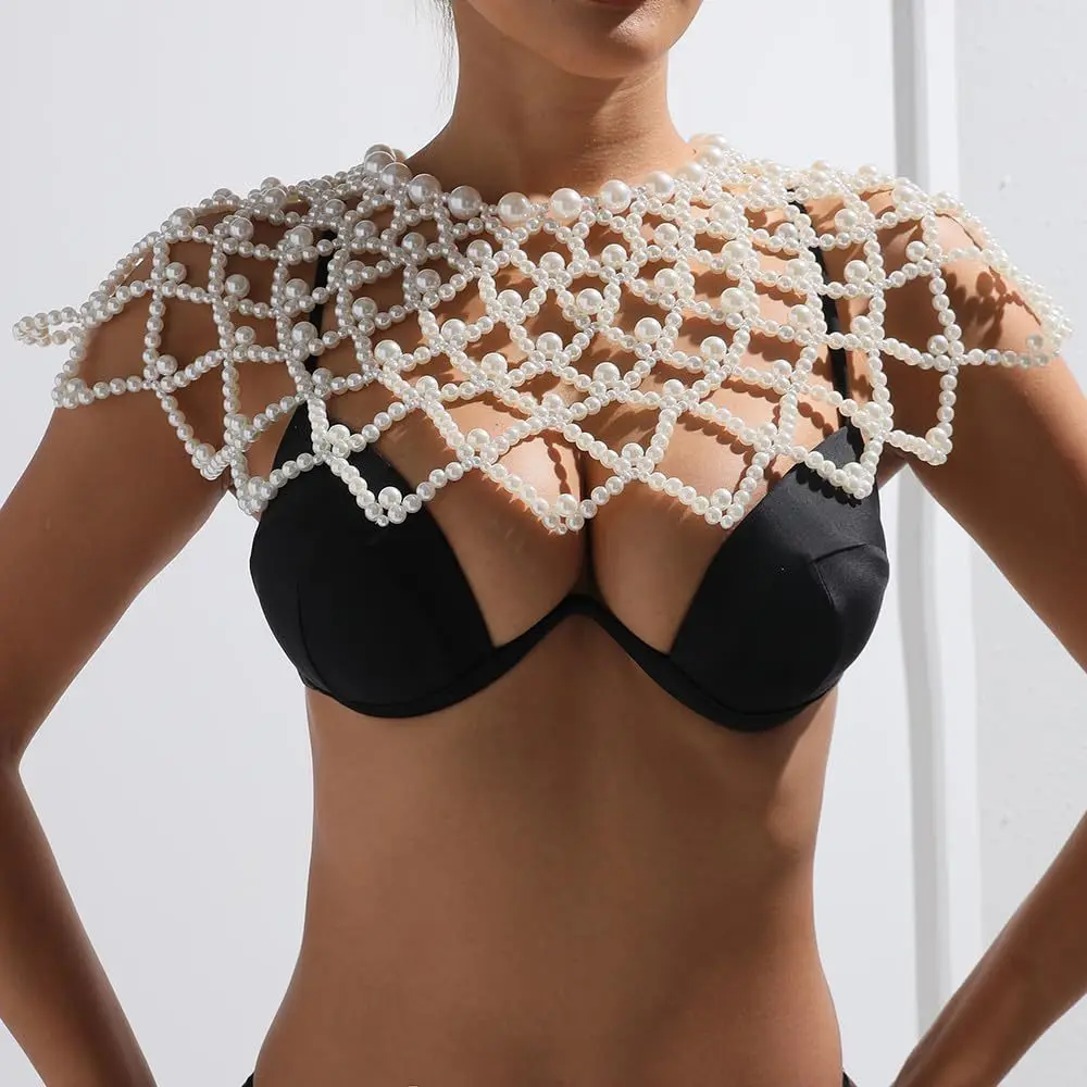 Body Jewelry shawl chest chain hollow out simulated pearl Sexy Three Point Thong Chain Bra Chain Bikini Chest-wrapped Chain