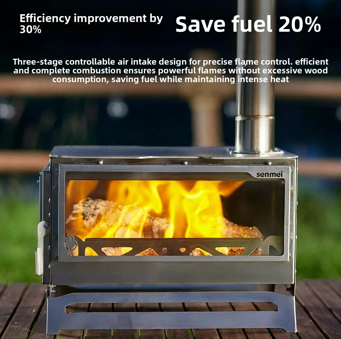Outdoor Stainless Steel Wood Burning Stove Tent Heater 2-Sided View Portable Folding