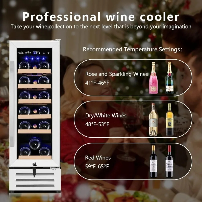 12 Inch Wine Cooler Refrigerator,Mini Wine Fridge 18 Bottle Capacity,Built-in or Freestanding Professional Wine Chiller