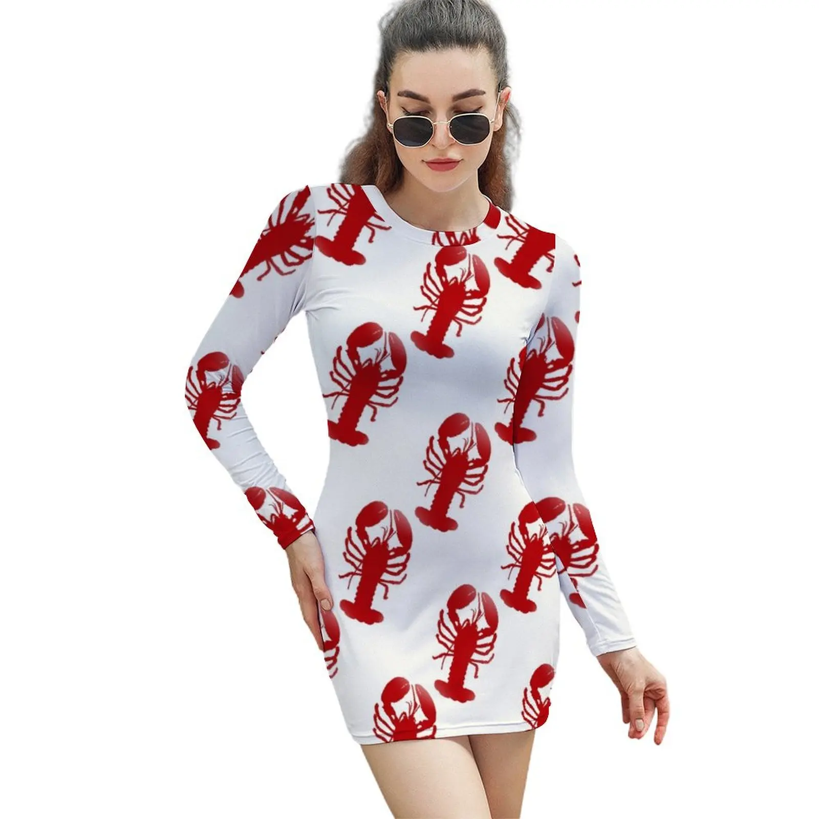 

Red Lobster Repeating Pattern Long-Sleeved Sheath Dress dresses for women 2024 fairy dress