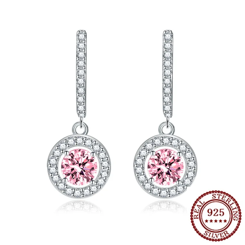 

Модные ювелирные изделия из стерлингового серебра 925, креативные серьги с микроинкрустацией и четырьмя когтями, круглые серьги с желтыми бриллиантами и розовыми бриллиантами