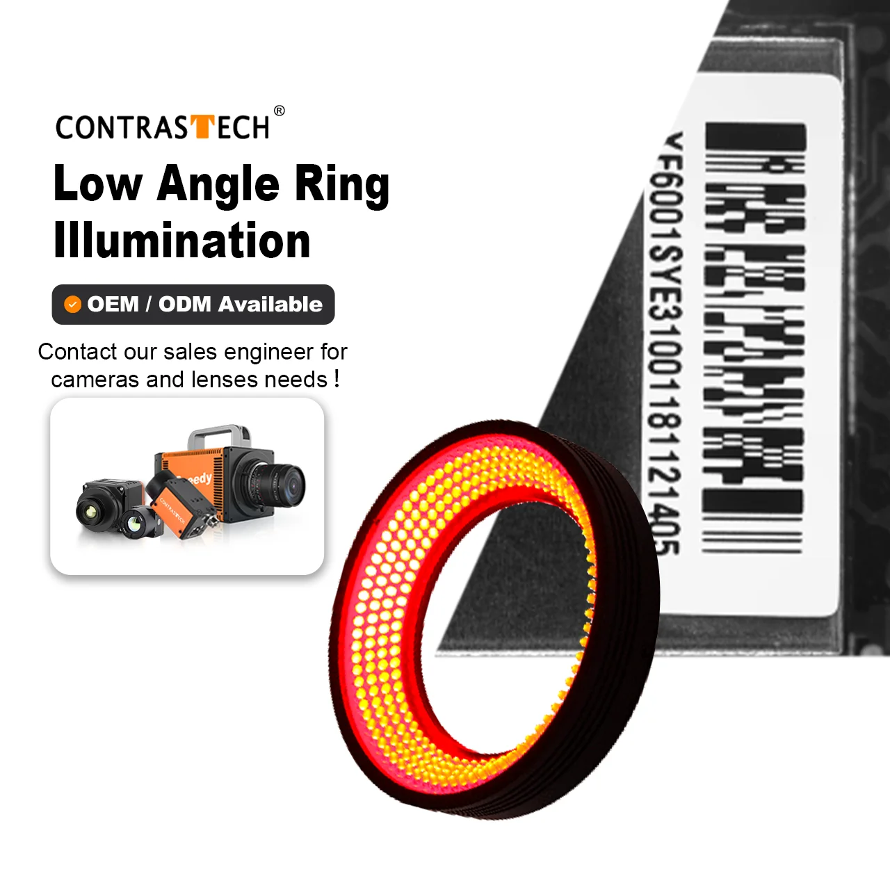 30° Low Angle 100mmx70mm Ring Illumination 24V LED CCS Machine Vision Light for PCB Positioning Contrastech