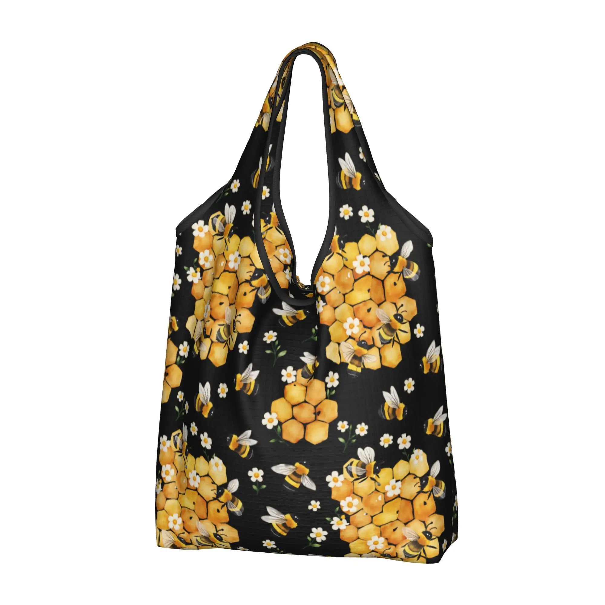 Funny Print Honeybee Garden Bee Waltz Tote Shopping Bag Portable Shopper Shoulder  Handbag