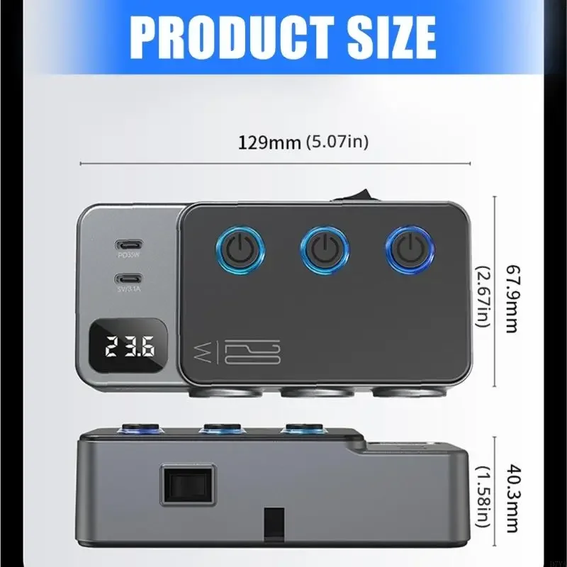 شحن السيارة ولاعة السجائر الفاصل 3 مقبس USB C شحن سريع للغاية مع مفاتيح مستقلة للمركبة 12 فولت/24 فولت X37F