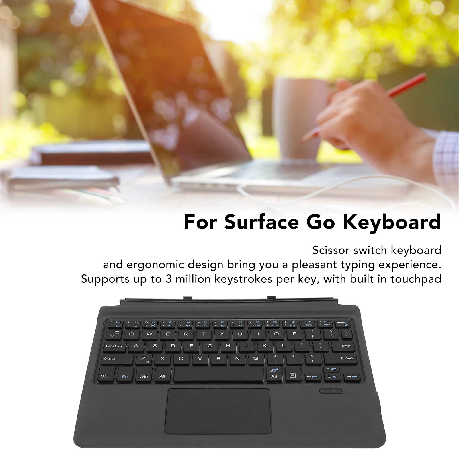 For Surface Go Keyboard ABS PU 2 Typing Angles USB C Rechargeable Built in Touchpad BT Keyboard Lightweight Portable for Work