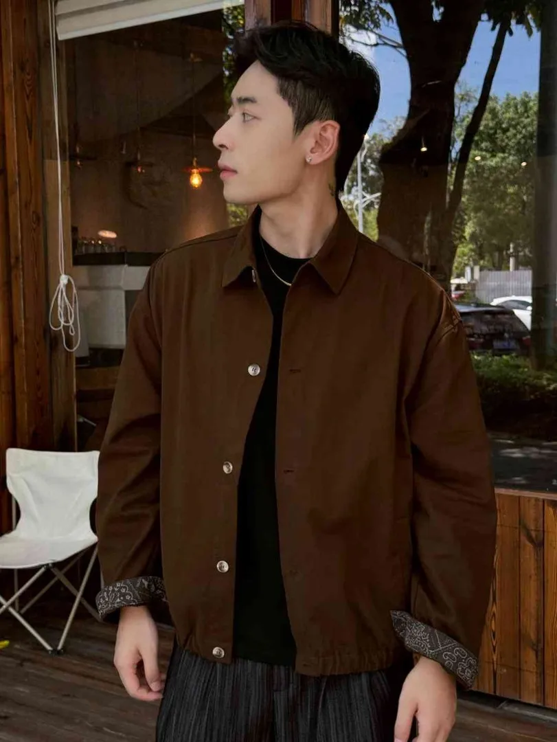 

Мужская модная куртка свободного кроя на молнии с воротником, осень 2025, легкая верхняя одежда класса люкс, трендовый бренд, американский дизайн