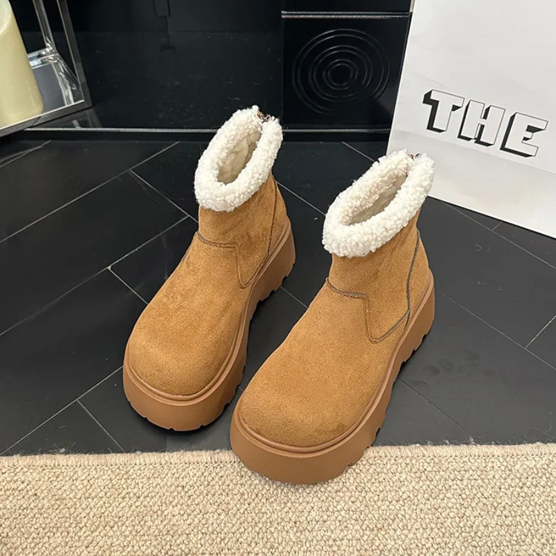 

Женские зимние ботинки на меху, замшевые ботильоны, зимняя модная обувь на плоской подошве и платформе, женская обувь, новинка 2025 года, прогулочные женские кроссовки, уютные Zapatos